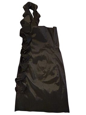 Asymmetric One-Shoulder Black Ruffle Dress